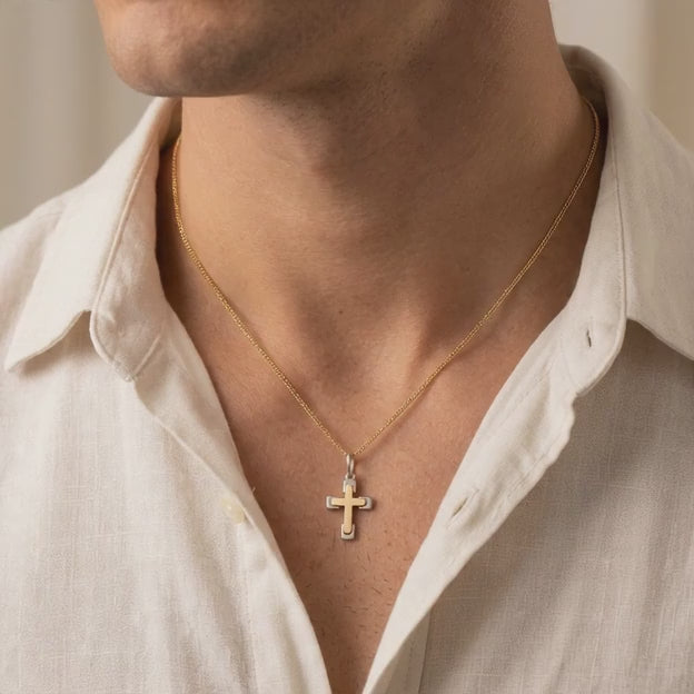 Dije de Oro 14k  Cruz Pequeña con Oro Blanco mod. 10907