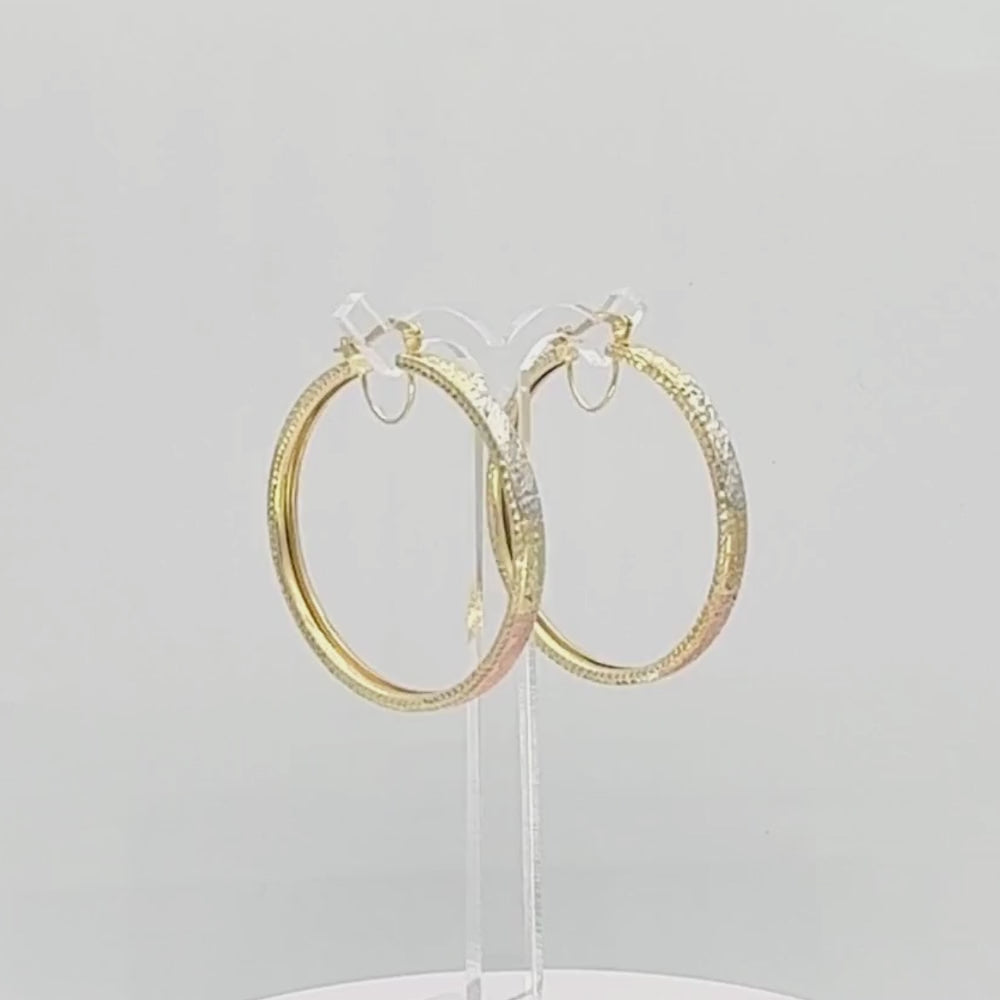 Arracada de Oro 14k Diseño Redondo y Hueco con Diamantado Estilo Barroco mod. 9778