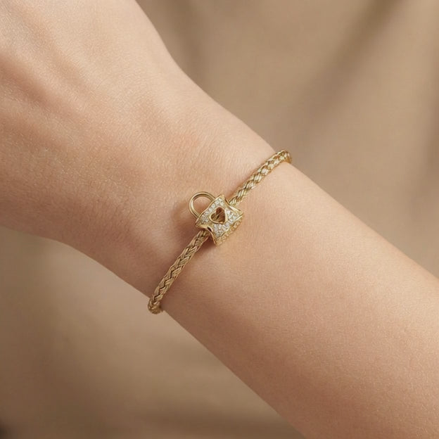 Charm de Oro 14k Candado con Calado de Corazón e Incrustación de Zirconias mod. 10675