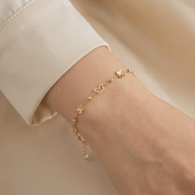 Pulsera de Oro 14k con Mariposas y Detalles Diamantados mod. 10972