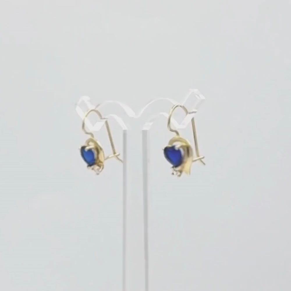 Arete con Broche Arillo de Oro 14k Diseño de Corazón con Zirconia Azul mod. 9764