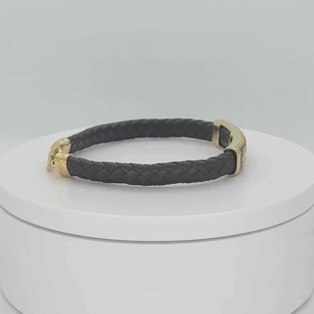 Pulsera con Pieza Brillante de Oro 14k Diseño Marino con Incrustación de Zirconias Oscuras mod. 9879