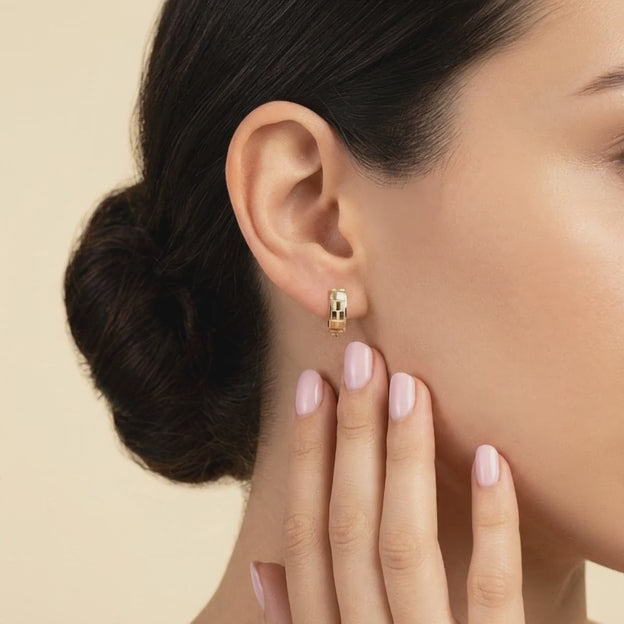 Arete con Broche Patente de Oro 14k Geometrico Vertical con Diamantado mod. 11053