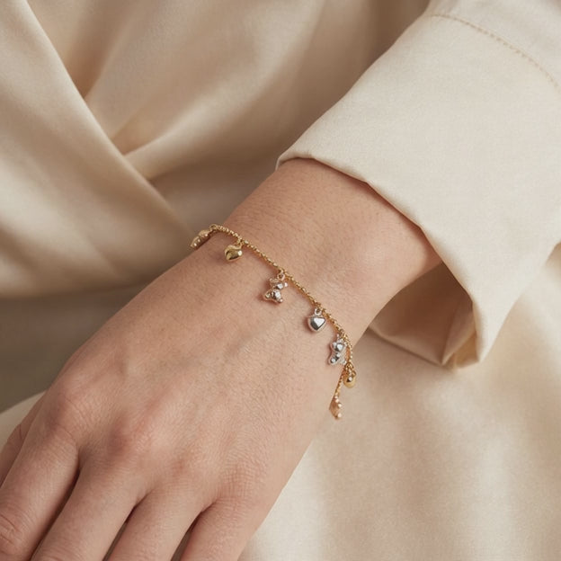 Pulsera de Oro 14k Osos y Corazones Florentinos mod. 11028