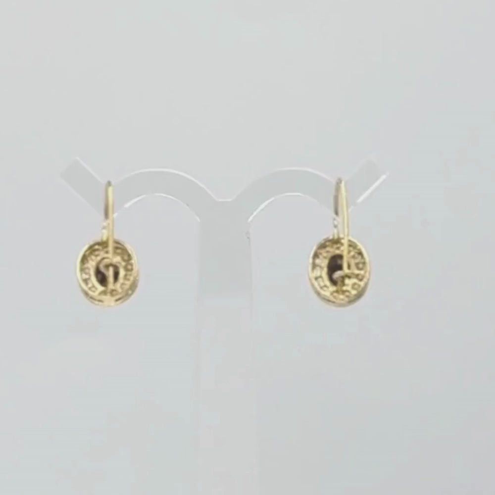 Arete con Broche Arillo de Oro 14k con Diseño Oval con Zirconia Negra Detallada con Zirconias en Bisel mod. 9763