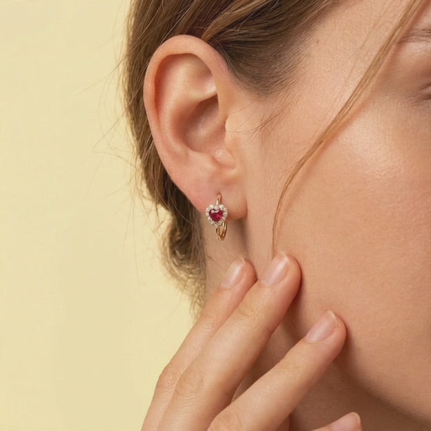 Grapa de Oro 14k Corazones con Incrustación de Zirconias Rosas mod. 11003