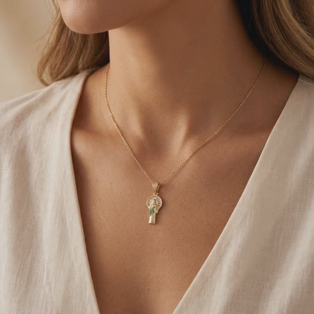 Dije de Oro 14k San Judas Tadeo Completo con Zirconias Verdes mod. 11101