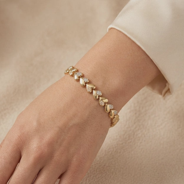 Pulsera de Oro 14k Corazones con Incrustación de Zirconias mod. 10962