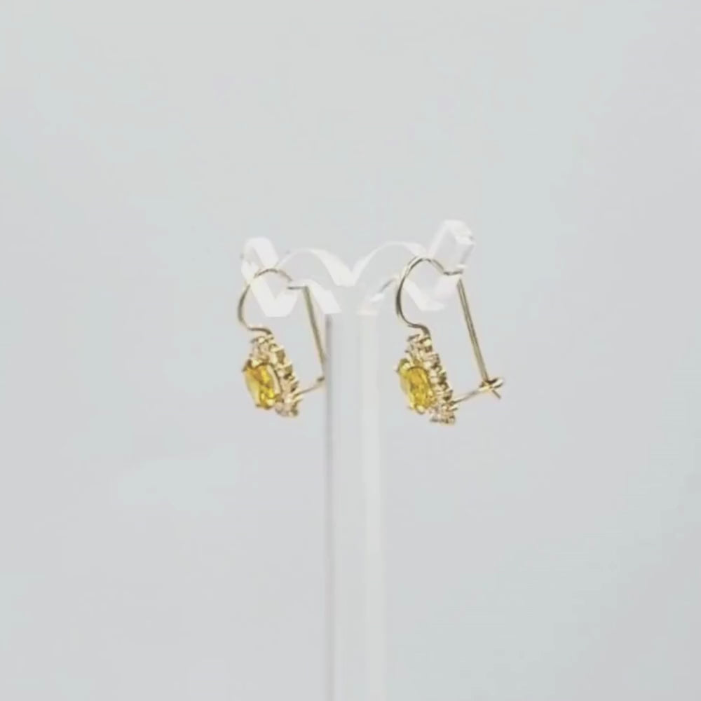 Arete con Broche Arillo de Oro 14k Flor de Zirconia Ambar con Zirconias Brillantes mod. 9765