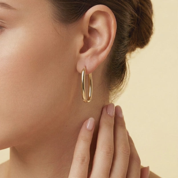Arracada de Oro 14k Oval Larga Elegante mod. 11178