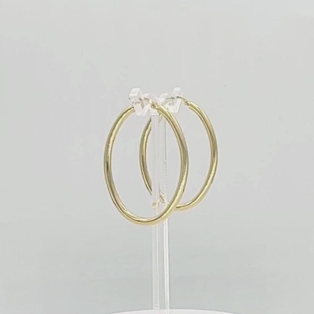 Arracada de Oro 14k Estilo Tubular Hueca de Diseño Oval y Brillante mod. 9781