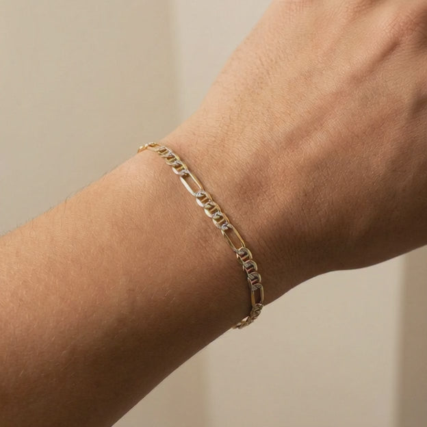 Pulsera de Oro 14k Diseño Combinado 3x1 con Escalera Diamantada mod. 10536