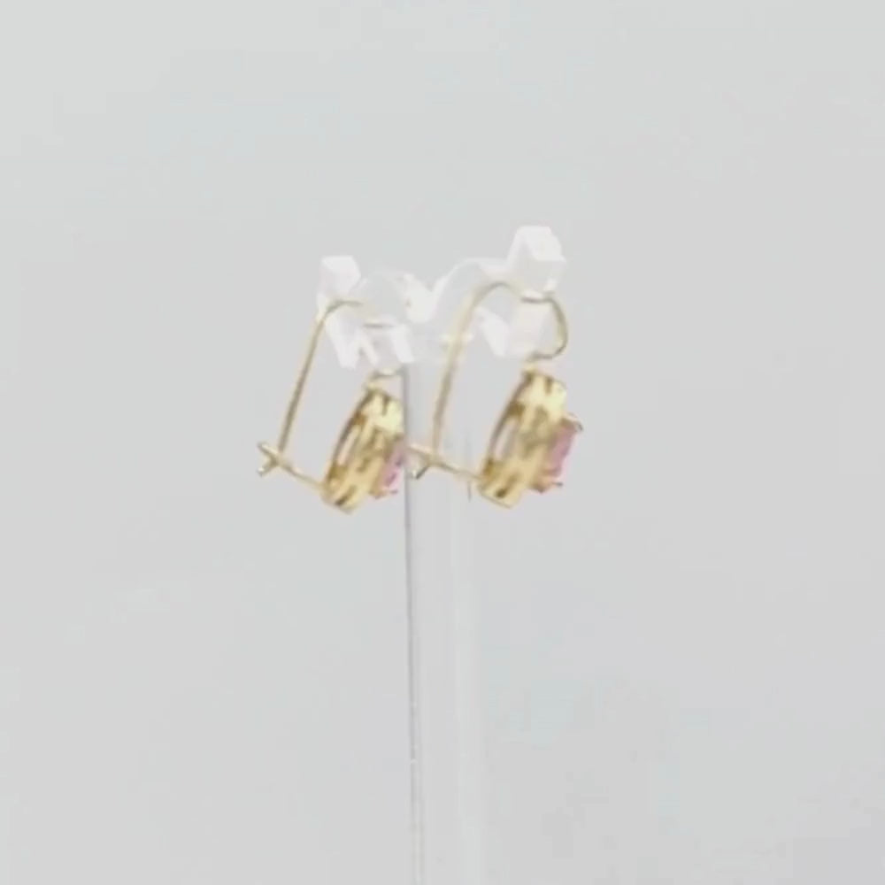 Arete con Broche Arillo de Oro 14k con Diseño Oval con Zirconia Rosa Detallada con Zirconias en Bisel mod. 9763