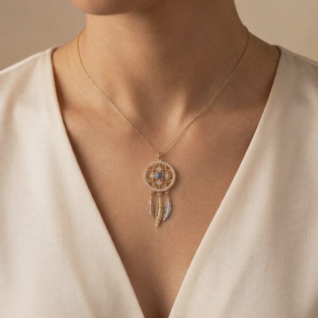 Gargantilla de Oro 14k Atrapasueños con Ojo Turco y Detalles Florentinos mod. 11146