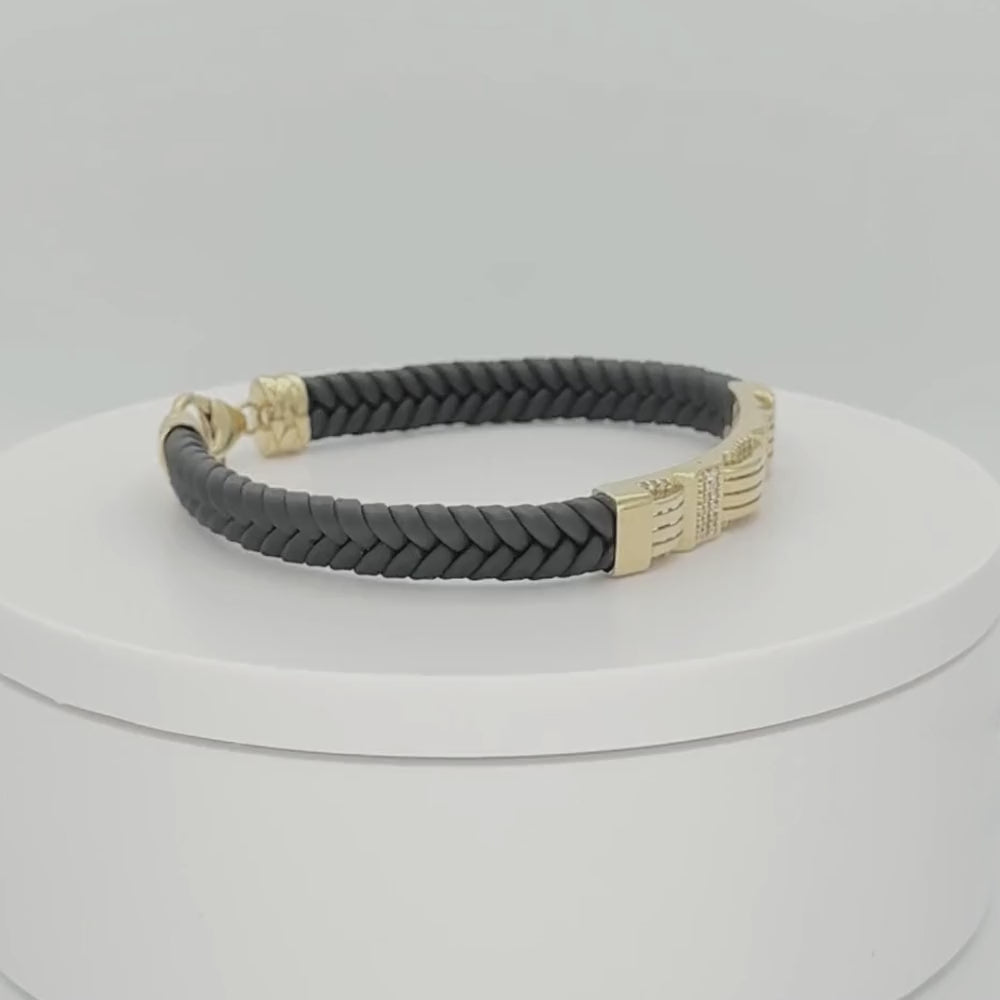 Pulsera con Pieza Brillante de Oro 14k Diseño Calado con Incrustación de Zirconias mod. 9880