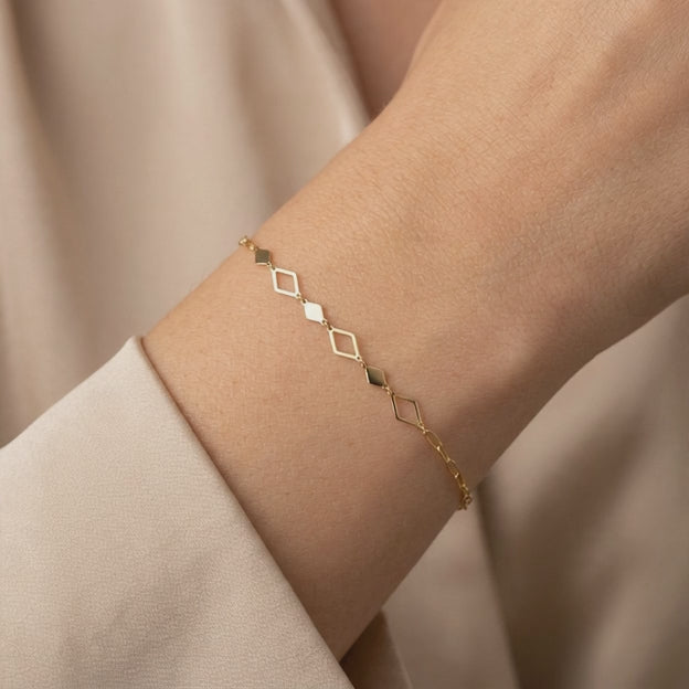 Pulsera de Oro 14k de Tejido Paperclip y Rombos mod. 11048