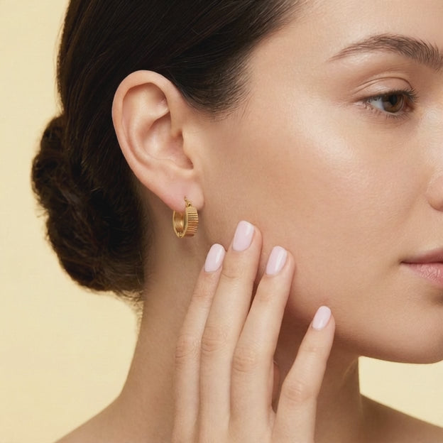 Arracada de Oro 14k Clásicas con Facetado Rayado mod. 10894