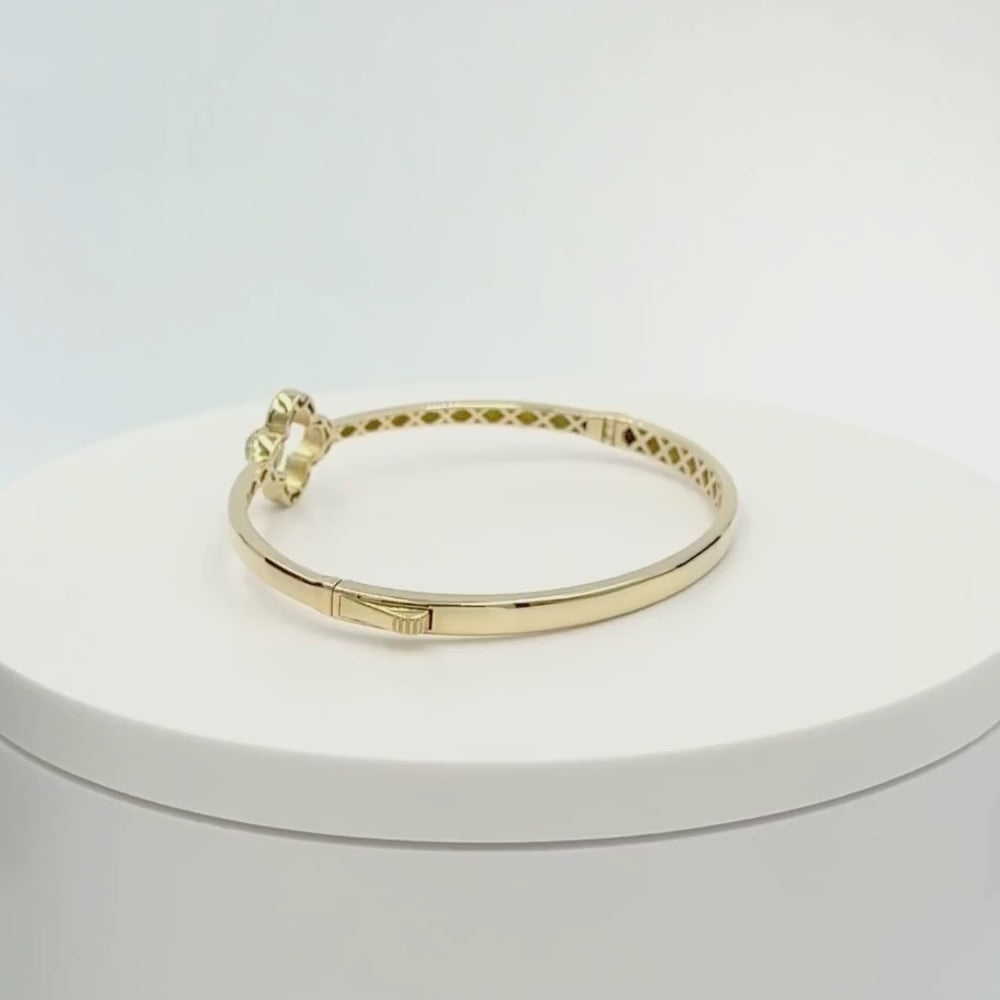Aro de Oro 14k Diseño Delgado con Trébol Detallado con Círculo de Zirconias mod. 9749