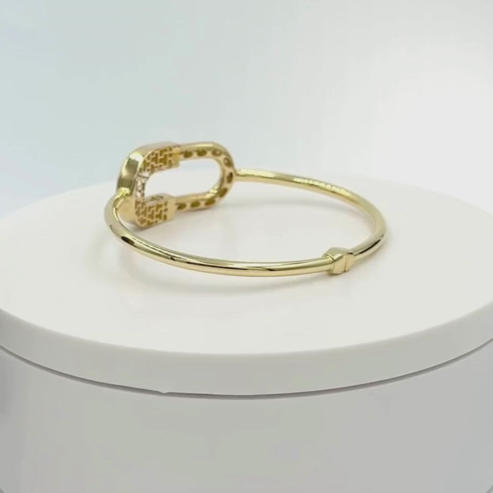 Aro de Oro 14k Modelo Fino Hueco con Frente Brillante Incrustado con Zirconias mod. 9760