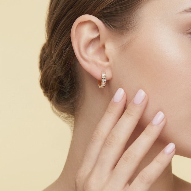 Grapa de Oro 14k Ovaladas con Facetado Horizontal Matte mod. 11139