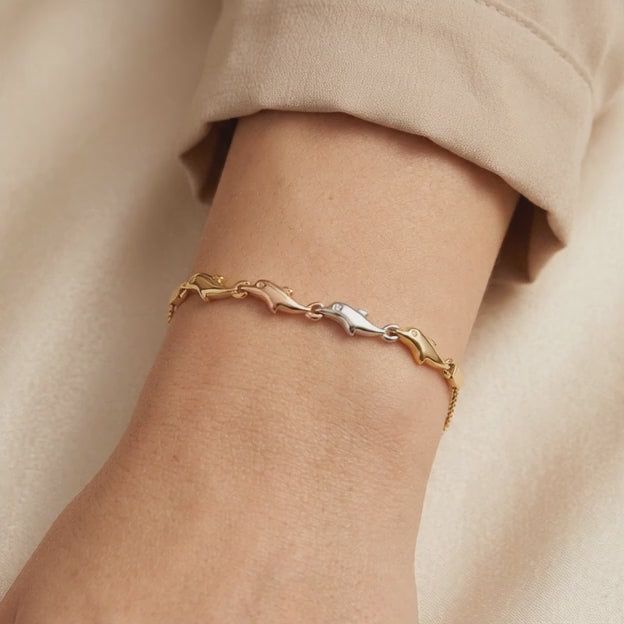 Pulsera de Oro 14k Delfines Florentinos mod. 10949
