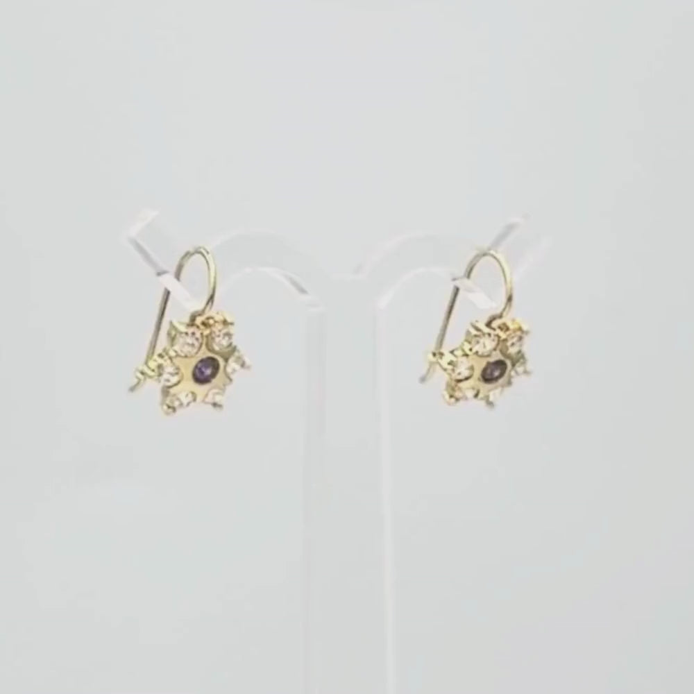 Arete con Broche Arillo de Oro 14k con Diseño Estrella Incrustado con Zirconia Morado mod. 9762