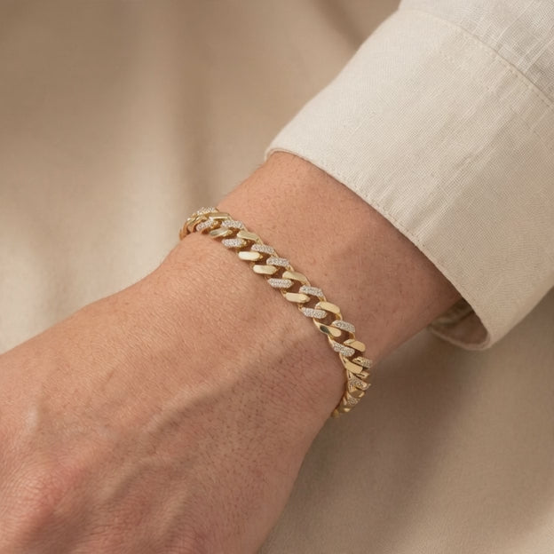 Pulsera de Oro 14k Monaco Classic Gruesa con Zirconias mod. 10993