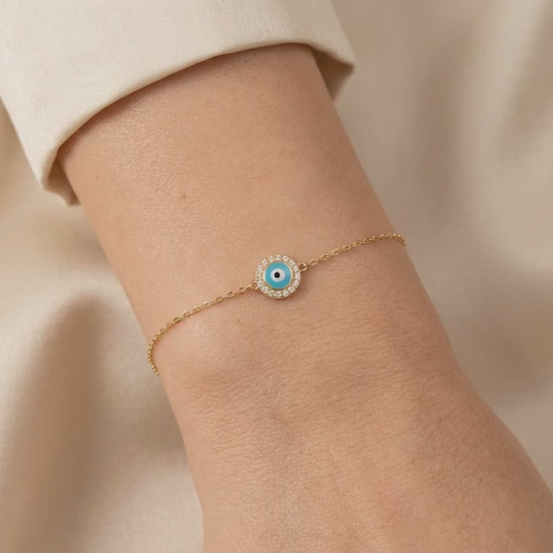 Pulsera de Oro 14k Ojo Turco con Incrustación de Zirconias mod. 10945