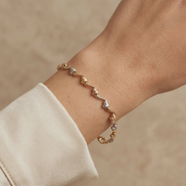 Pulsera de Oro 14k Corazones Matte Florentinos mod. 10961