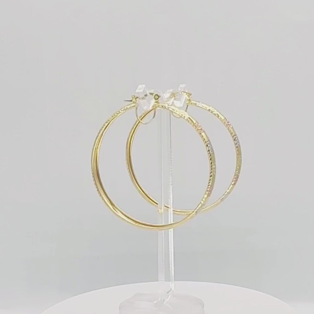 Arracada de Oro 14k Diseño Circular Hueco con Intercalado Diamantado mod. 9776