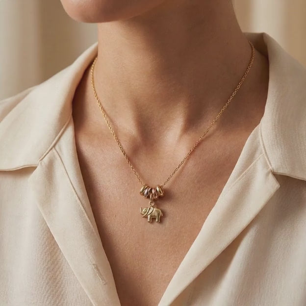 Gargantilla de Oro 14k con Aros Florentinos y Colgante de Elefante mod. 11019