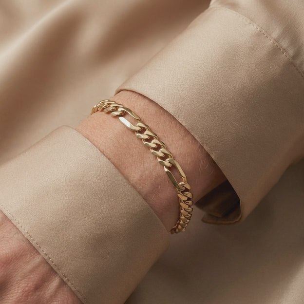Pulsera de Oro 14k Monaco Modelo Figaro Brillante mod. 10995