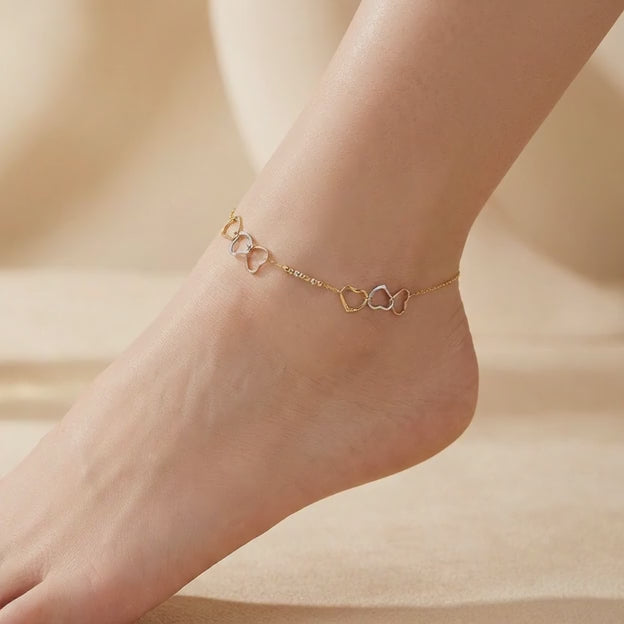 Tobillera de Oro 14k Diseño de Corazones Entrelazados mod. 10551