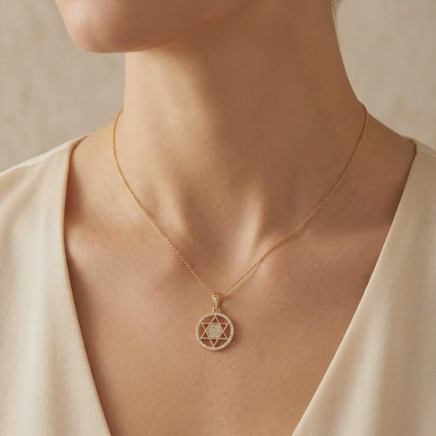Dije de Oro 14k Estrella de David en Circulo con Zirconias mod. 10940