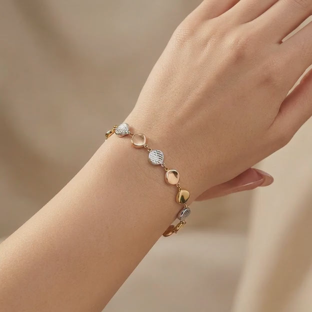 Pulsera de Oro 14k Eslabones Diamantados Huecos de Estilo Elegante mod. 10741