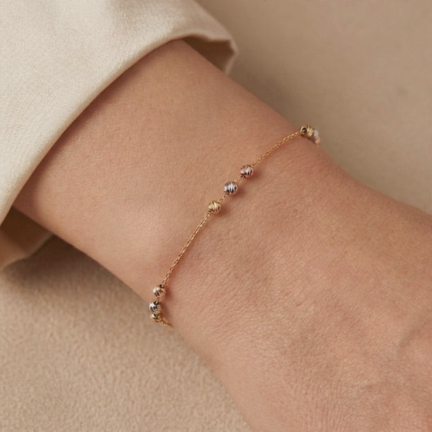 Pulsera de Oro 14k Bolitas Florentinas Diamantadas mod. 10975