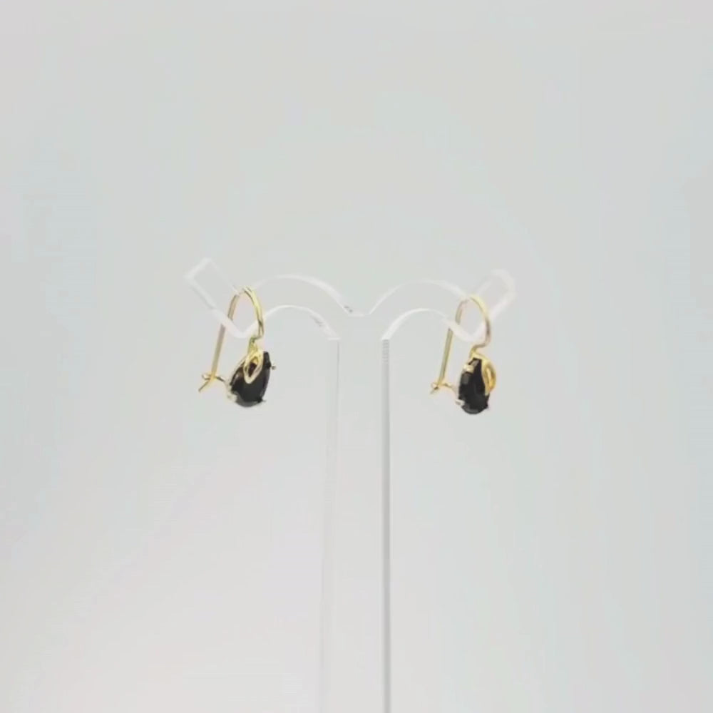Arete con Broche Arillo de Oro 14k Gota de Zirconia Color Negro Profundo mod. 9766