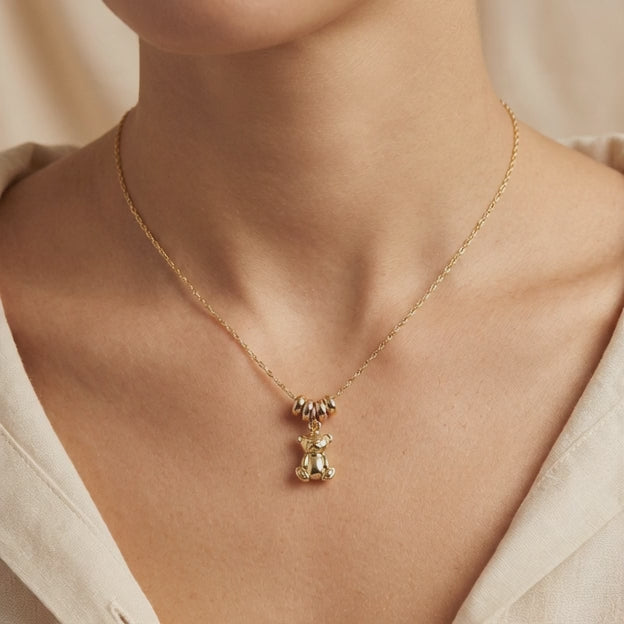 Gargantilla de Oro 14k con Aros Florentinos y Colgante de Osito mod. 11021