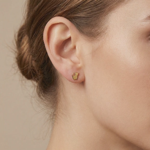 Arete de Oro 14k Pequeño Gatito Brillante mod. 10638