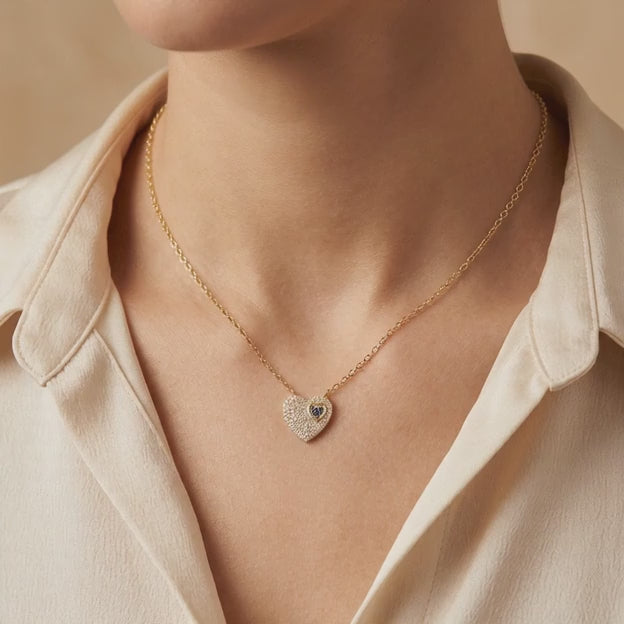 Gargantilla de Oro 14k Diseño Corazón con Zirconias Azules mod. 10955