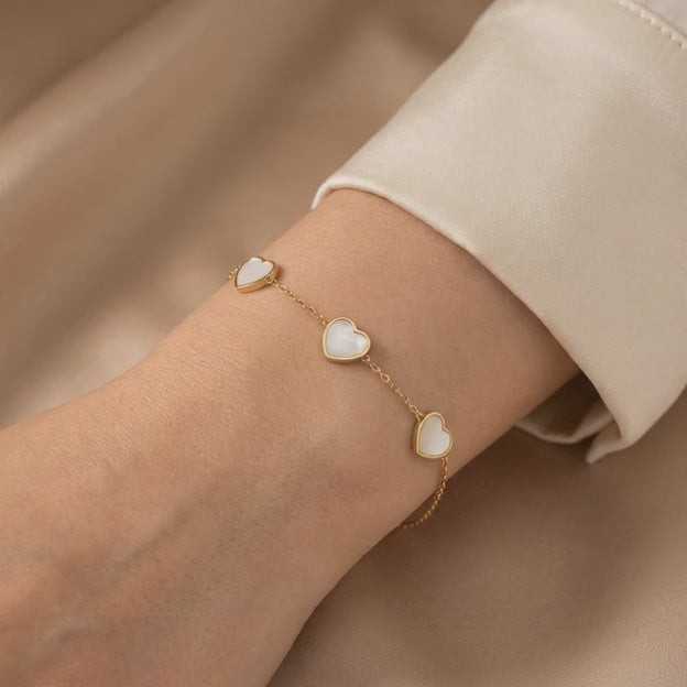 Pulsera de Oro 14k Corazones Perla Madre mod. 10971