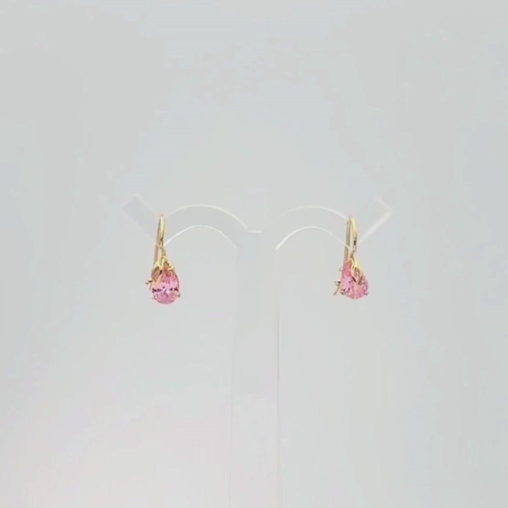 Arete con Broche Arillo de Oro 14k Gota de Zirconia Color Rosa Limonade mod. 9766