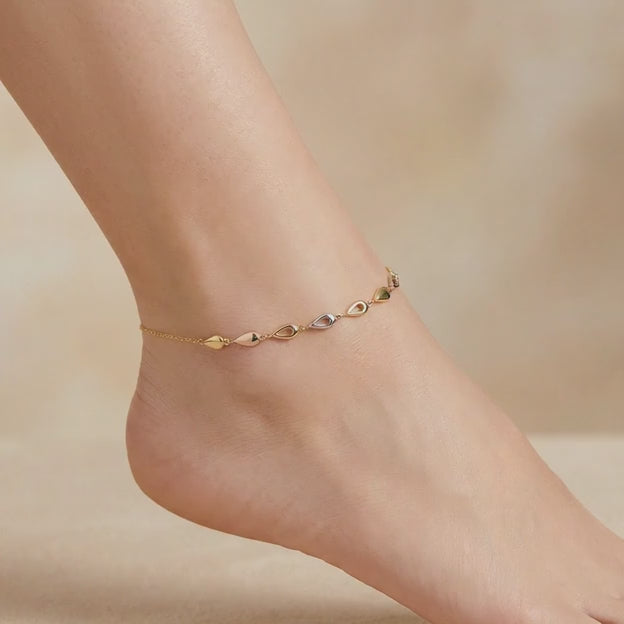 Tobillera de Oro 14k Diseño de Gotas Brillantes mod. 10548