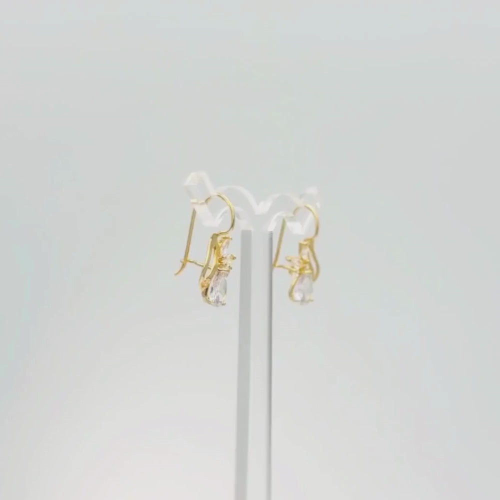 Arete con Broche Arillo de Oro 14k Diseño Elegante con Calado Especial y Zirconia Brillante mod. 9769