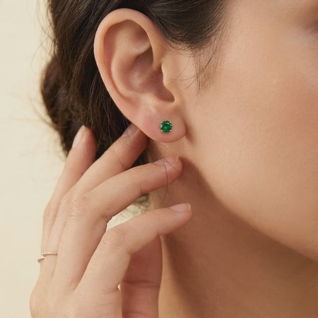 Arete de Oro 14k Zirconia Circular Verde Bandera mod. 11103