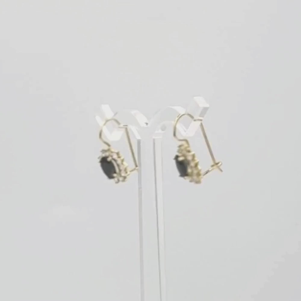 Arete con Broche Arillo de Oro 14k Flor de Zirconia Negra con Zirconias Brillantes mod. 9765