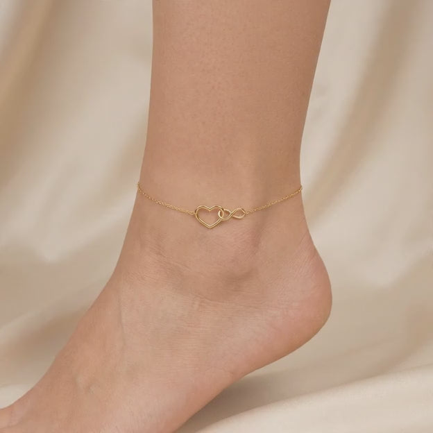 Tobillera de Oro 14k Corazón e Infinito Entrelazados mod. 11071