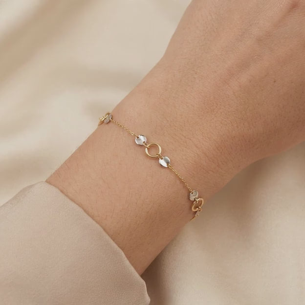 Pulsera de Oro 14k Circulos con Oro Blanco mod. 11029