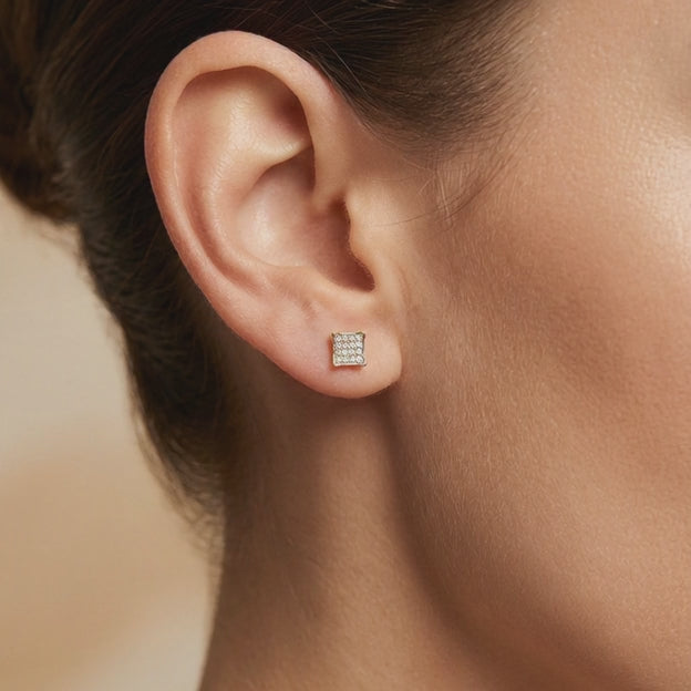 Arete de Oro 14k Cuadro Brillante con Zirconias mod. 10630