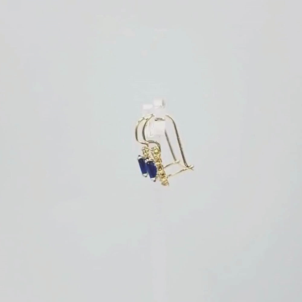 Arete con Broche Arillo de Oro 14k Flor de Zirconia Azul Marino con Zirconias Brillantes mod. 9765